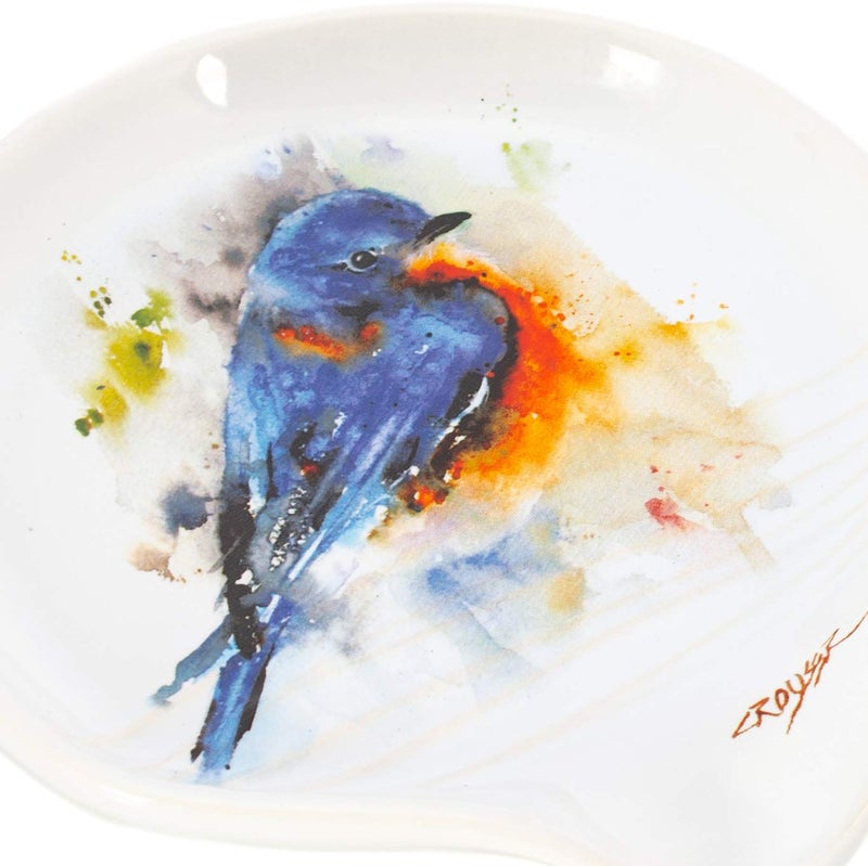 DEMDACO Dean Crouser Bluebird Watercolor 5 x 5 Glossy Ceramic Stoneware Spoon Rest - Image 5